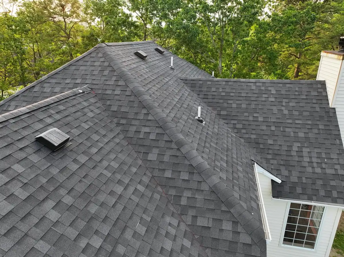 Aerial view of a roof replacement in progress