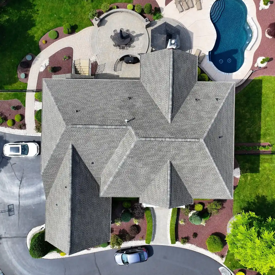 Aerial of a completed NJ roof replacement